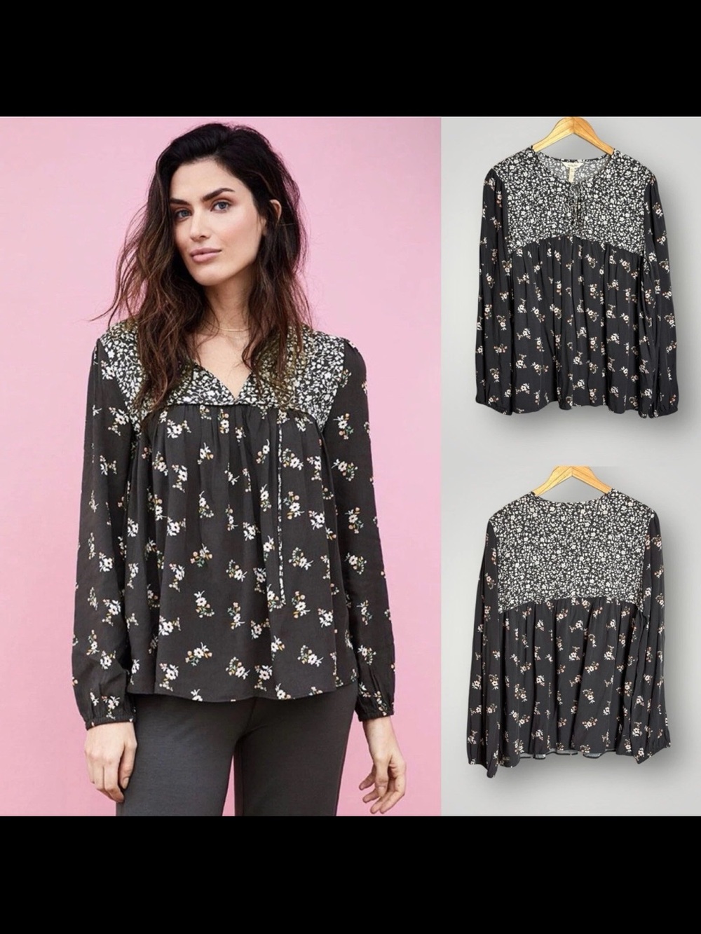 Matilda Jane Dream In the Breezeway Blouse Size Small Floral Babydoll Tie Neck